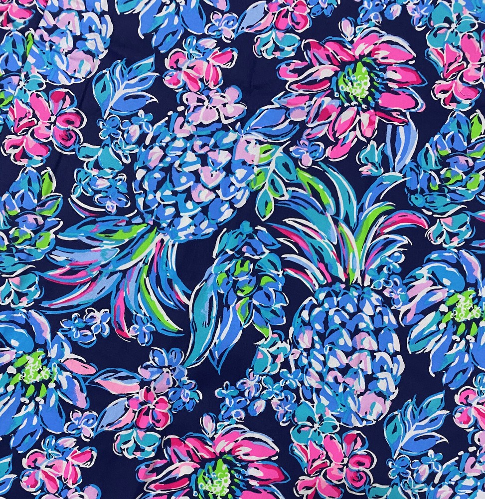 Lilly Pulitzer Cotton Poplin Fabric High Tide Navy Pineapple Paradise 36″ X 57″