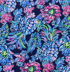 Lilly Pulitzer Cotton Poplin Fabric High Tide Navy Pineapple Paradise 36″ X 57″
