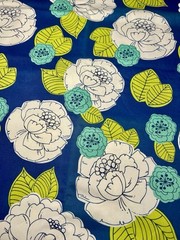 Navy Teal White Large Floral Decor Fabric Cotton Discontinued Joann 56×104” 2.8Y