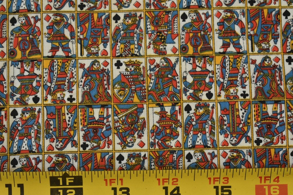 35″ Long x 35″ Wide, Vintage 1940’s-60’s,Jack Queen King Face-Cards Cotton,P2618