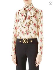 Gucci Deadstock Fabric Brown Floral Silk Crepe de Chine