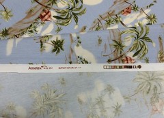 AMETEX TROPICAL ISLAND SKY BLUE #D4006 PALM TREE TIKI HUT FABRIC BY YARD 54″W