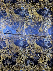 Blue, Gold & Dark Blue 1/2 Yd 36” Wide Silk Brocade Fabric