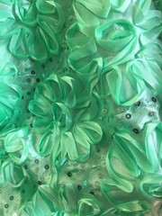 Allie LIGHT GREEN 3D Floral Polyester Satin Rosette with Sequins Fabric by the