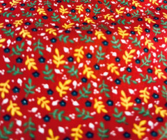 VTG Ditzy CALICO RED w/ Yellow Green Blue White Florals Cottagecore BTFQ