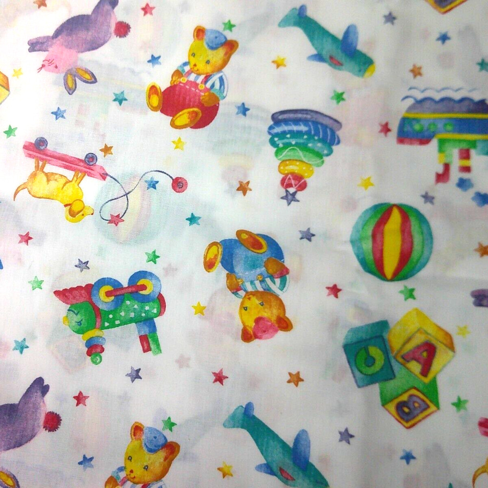 Baby Toys Teddy Bear Rabbit Boat Train Blocks White Fabric 108×44 Nursery