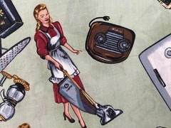 Fabric RARE Michael Miller HOUSEWORK Retro 50s Appliances & Housewives Work BTY