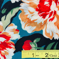 Cranston Cotton Fabric Remnant 1.5 Yards x 58″ Wide Red Orange Floral On Teal