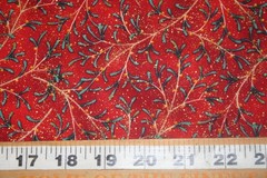 WINTER’S NIGHT-CHRISTMAS GREENERY ON RED FROM MAYWOOD – 100% COTTON FABRIC