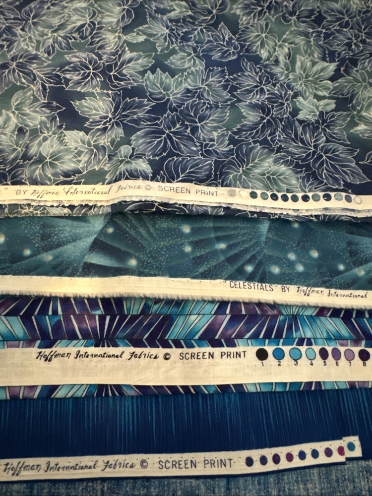 Hoffman International Cotton Fabric 1/2 Yard Bundle- 4 Half Yard Cuts-blue