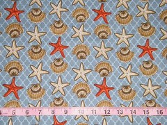 BTY SEASHELLS & STARFISH on Blue Print 100% Cotton Quilt Crafting Fabric by YARD
