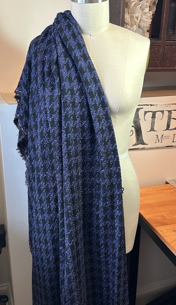 Wool Viscose Houndstooth Bouclé Fabric, Periwinkle, Purple, Black, 2¼ Yds