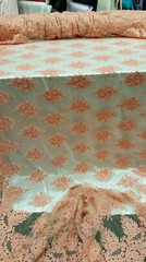 Coral Hand-Beaded Lace Fabric – Ideal for Prom Gowns, Quinceañera, and Bridal Dr