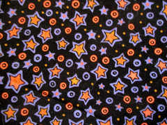 5-1/4 YD PURPLE & ORANGE STARS ON BLACK 100% COTTON OOP FABRI-QUILT