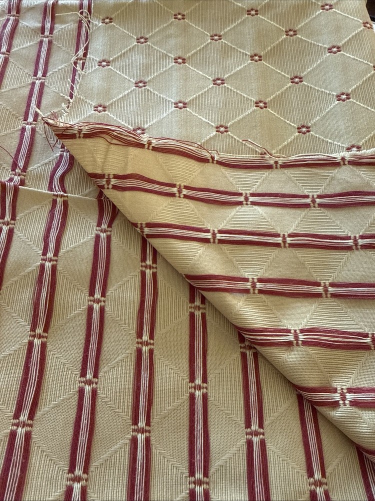 VTG NOS Damask Upholstery Fabric Gold Burgundy Red Stripe Jacquard 1 Yd X 56”