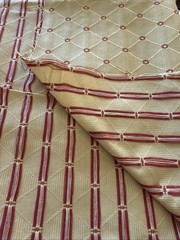 VTG NOS Damask Upholstery Fabric Gold Burgundy Red Stripe Jacquard 1 Yd X 56”