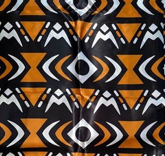 African Print, Satin Fabric – Black, Brown, White “Yaro”, Per Yard or Wholesale