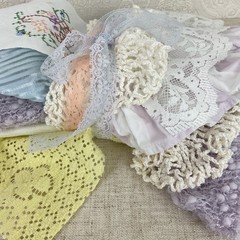 Romantic Pastel Slow Stitch Bundle with Vintage Fabrics, Trim, Buttons & Beads
