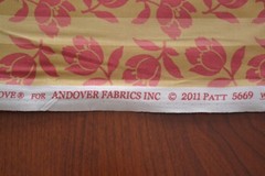 By 1/2 Yd, Deep Pink Floral on Yellow & Gold Striped, Andover/Nanneman B114