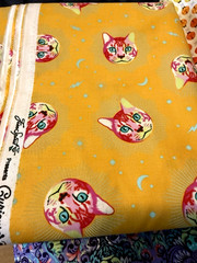 1/2 YD CHESHIRE Cat Kitten Curiouser Animals Moon Cotton Quilt Fabric Tula Pink