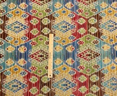 LEE JOFA BISTI VELVET MULTI RED BLUE GEO EXCLUSIVE FABRIC REMNNANT 30″ LONG 51″W