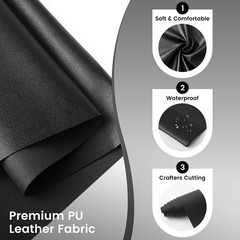 KUUP Lychee PU Faux Leather Fabric Sheets, 1 Yard 54″ X 36″, 0.8Mm Thick | Black