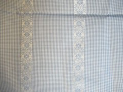 Light Blue and White Gingham W/RIBBON LOOK STRIPE Cotton Fabric VT 1Y12″X43″