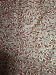 VINTAGE 1992 SHEER GLITTERED CANDY CANE CHRISTMAS FABRIC 36″ x 60″.