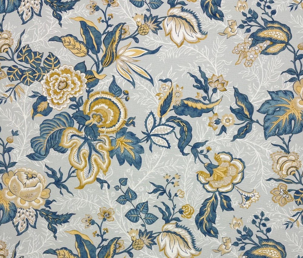 BALLARD DESIGNS WELLING BLUE JACOBEAN FLORAL DESIGNER FABRIC BY YARD 54″W