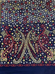 1 3/4 YD Navy Blue Paisley Floral Border Fabric All Cotton, 42″ wide