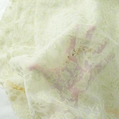 6Y+ x 55″ Vintage Sheer Voile Fabric Drapery Floral Rose Ethereal Sage Green