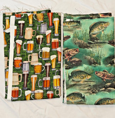 HALF YARD 100% cotton fabric by the HALF yard 18 x 44 Beer Fish prints 2 pc