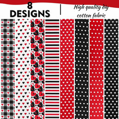 40Pcs Mother’S Day Cotton Fabric Strips Red Black Love Heart Polka Dots Fabric