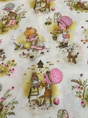 Vtg 70s Manes Cotton Blend Fabric Holly Hobbie Style Girls Pink Orange 2 Yds