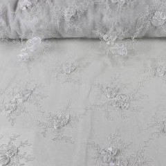 Andrea WHITE 3D Floral Matte Corded Embroidery on Mesh Lace Fabric by the Yard