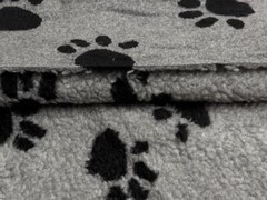 Faux SHERPA FLEECE Sheepskin Fabric Material GREY WITH BLACK PAWS