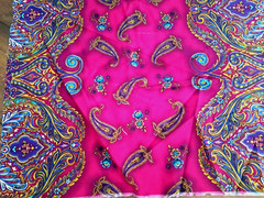 Pink Purple Paisley Border Fabric 3.8 Yards 22 x 135 Cotton Exotic Runner Sari