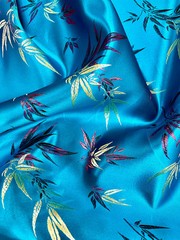 Alondra DARK TURQUOISE Leaves Brocade Chinese Satin Fabric by the Yard – 10095