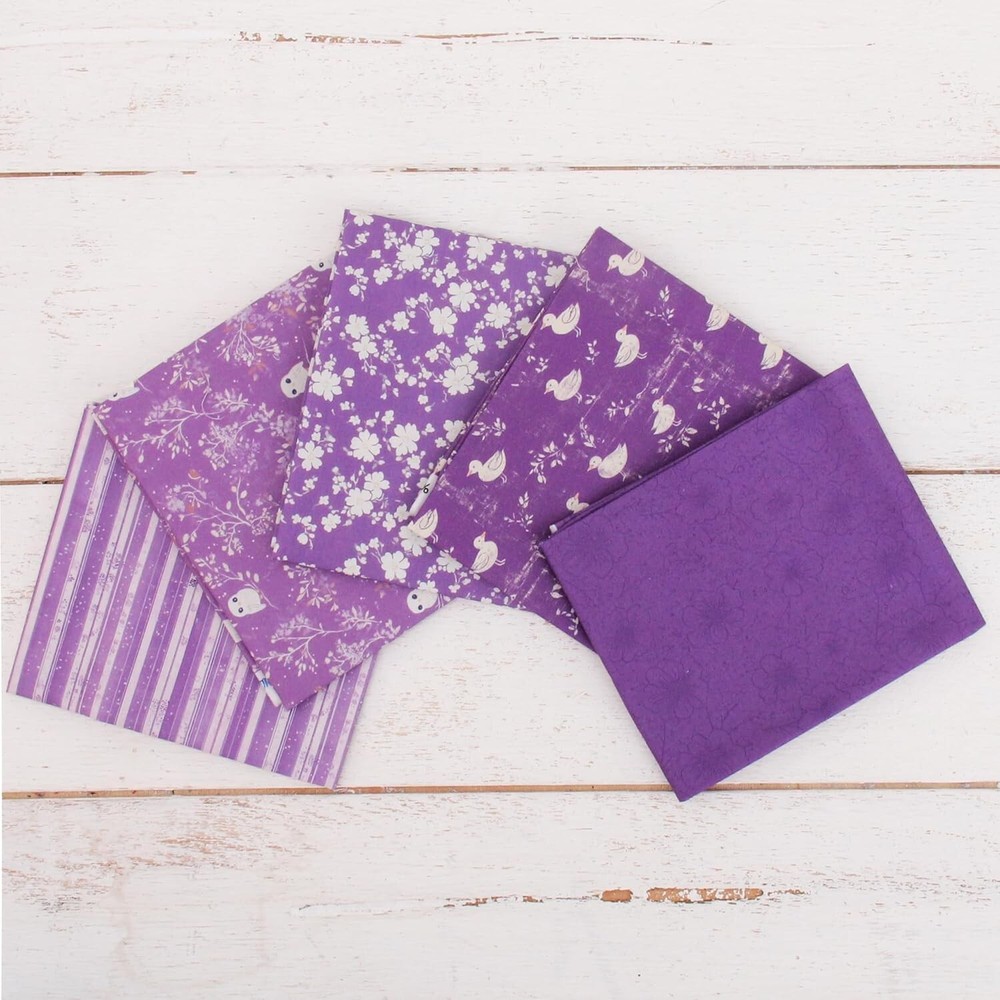 Threadart Exclusive 5 Fat Quarter Bundle Set – Dark Purple 100% Cotton Fabric