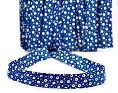 Blue Star Flower Trim,Cotton,Blue,White Star Flowers,Double-Fold,3 yds.x 0.4″