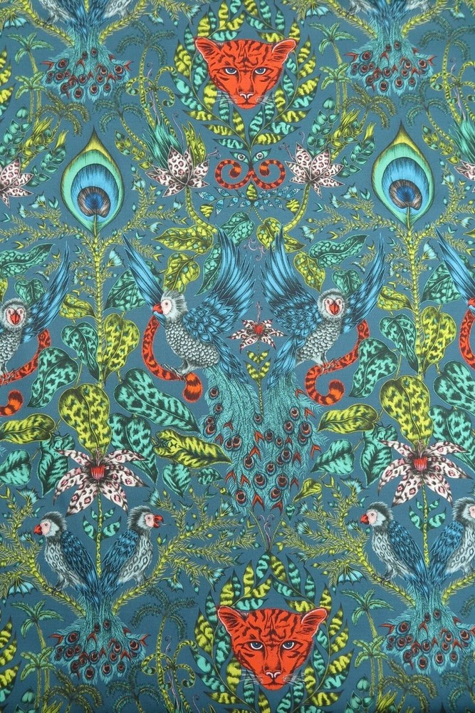 CLARKE & CLARKE BY EMMA SHIPLEY CURTAIN FABRIC Amazon 1.4 METRE NAVY 100% COTTON