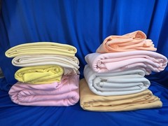 8pcs (17yds, 7 lbs) polyester double knit fabric/remnants in pastels, mostly EUC