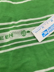 Stretch Bright Green White I AM GREEN T-shirt Fabric Remnant 39” L x 60” W