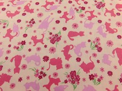 Pink ,Mauve Cats & Flower on Ivory Meow by M’Liss Rae Hawley JoAnn Fabrics 1.5yd