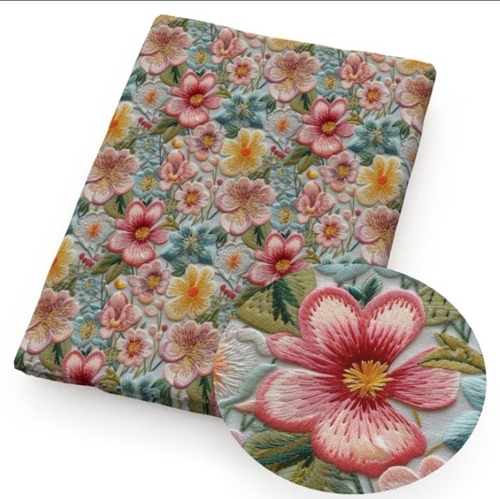3D look Flower 100% Cotton fabric 20″x55″ 1222913 embroidered look