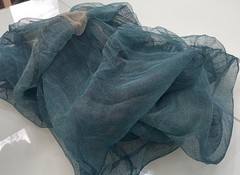 Antique Japanese Hand Spun Fine Hemp Kaya Mosquito Net Turquoise Seamless 70″