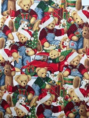 Daisy Kingdom Blue Jean Teddy Christmas Packed Allover Cotton Fabric Remnant