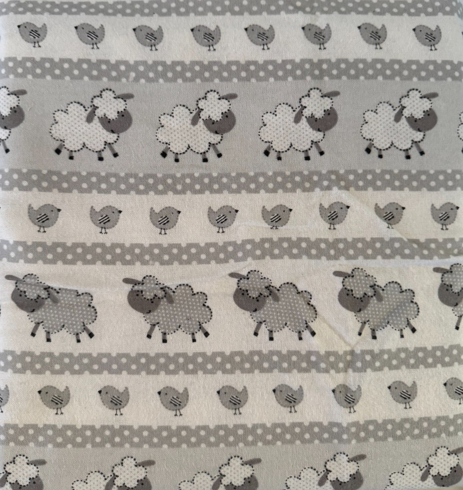 Flannel Fabric- 2 yards (6 ft) x 42″- Sheep-White, Black, Gray