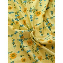 Vintage Yellow Cheery Floral Pattern One Way Stretch Cotton Knit T-Shirt Fabric