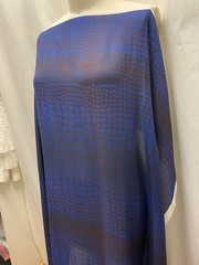 100% Silk Double Georgette Cobalt Blue Brown Gator Fabric 1 Yard 10″ Long 54″ W